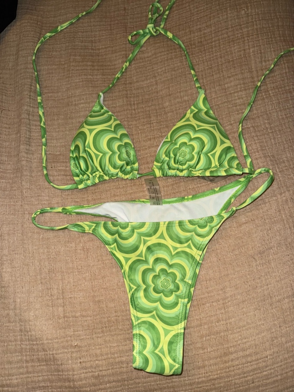 Green Floral Pattern Triangle Bikini - Women Swim